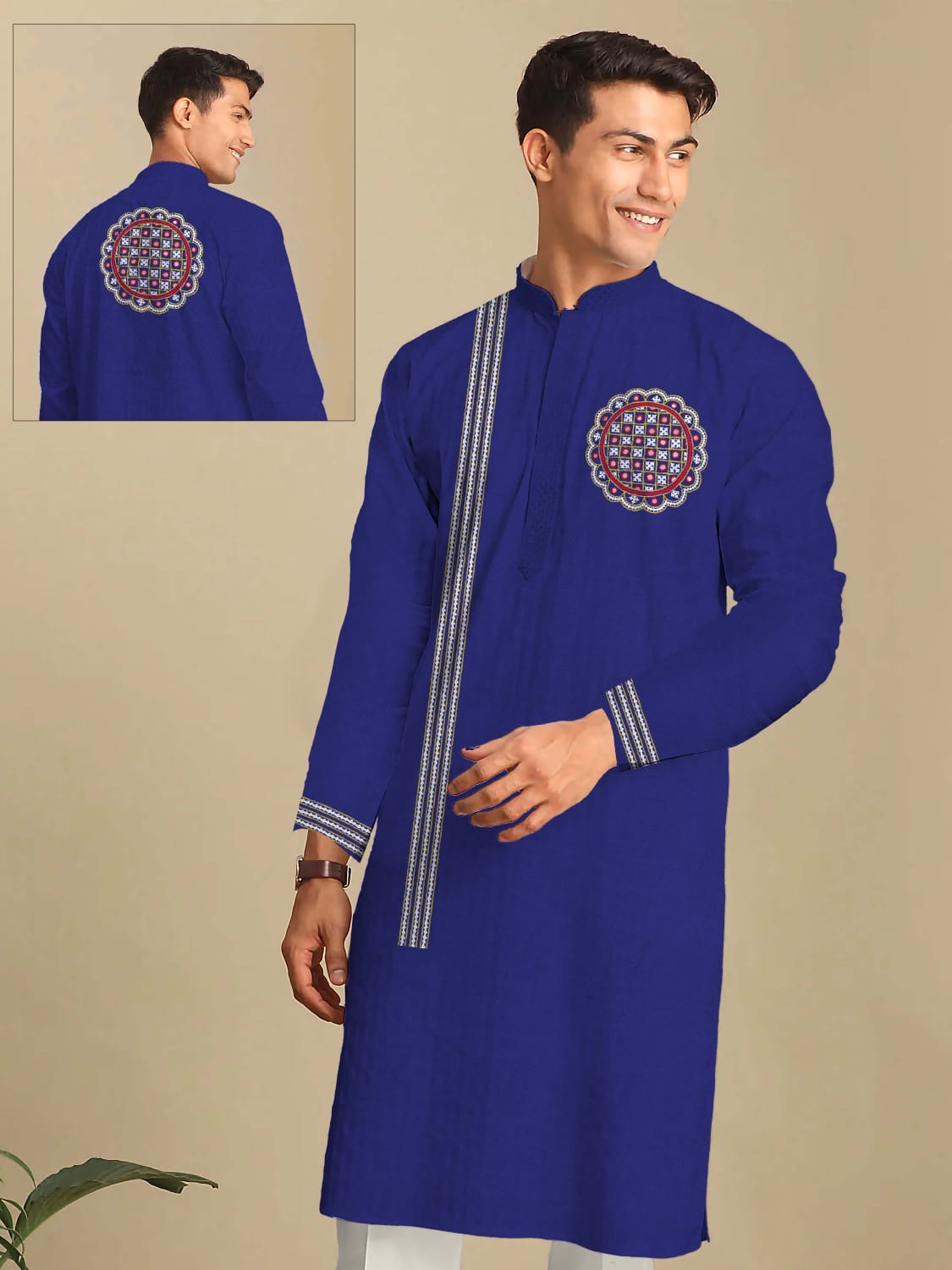 Reyon Silk Digital Print Kurta For Men