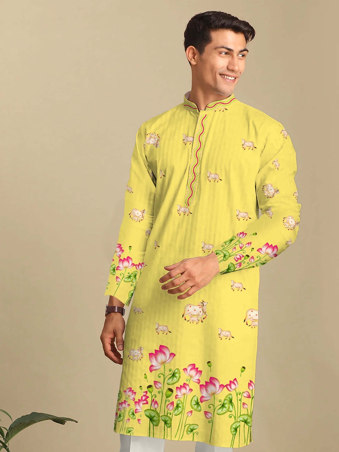 Reyon Silk Digital Print Kurta For Men