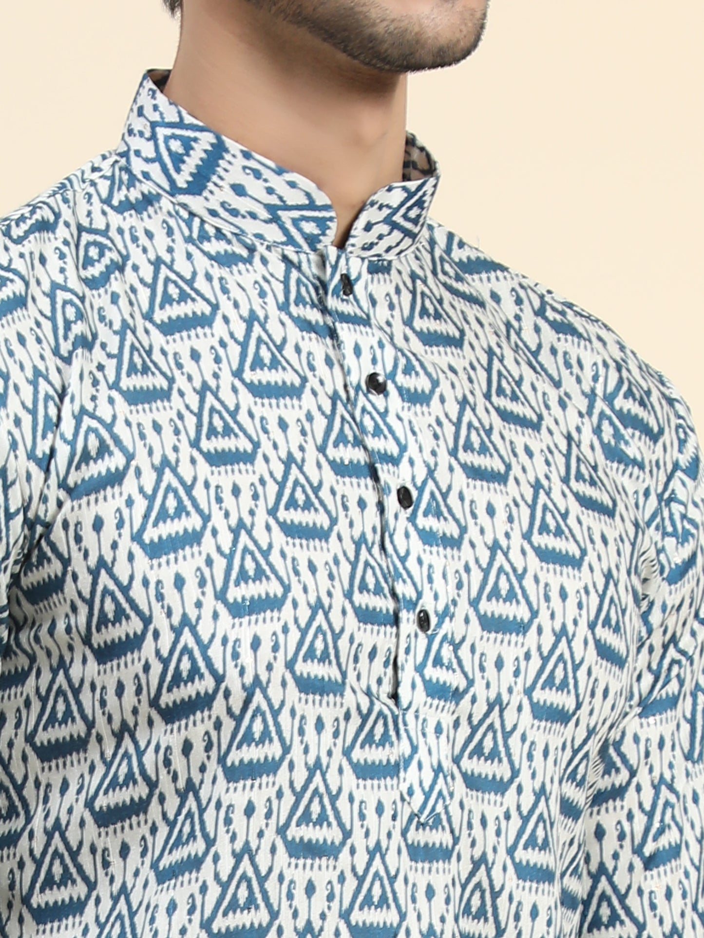 Rama blue Digital Printed Kurta Pajama for Men