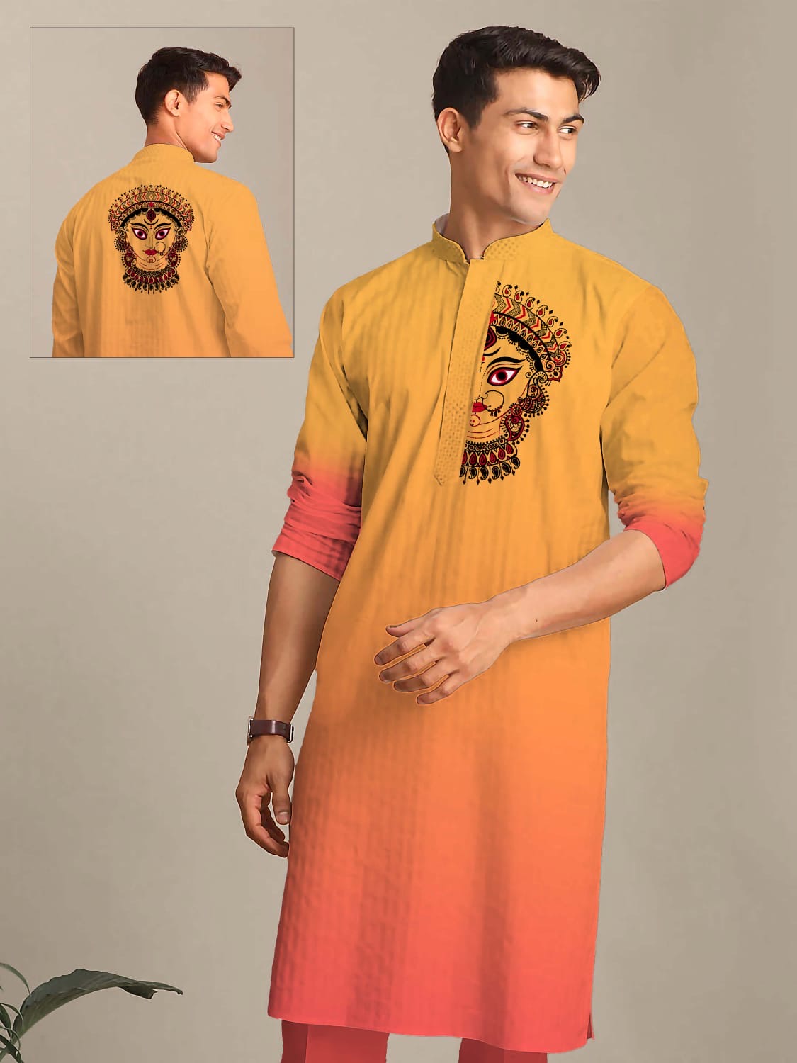 Reyon Silk Digital Print Kurta For Men