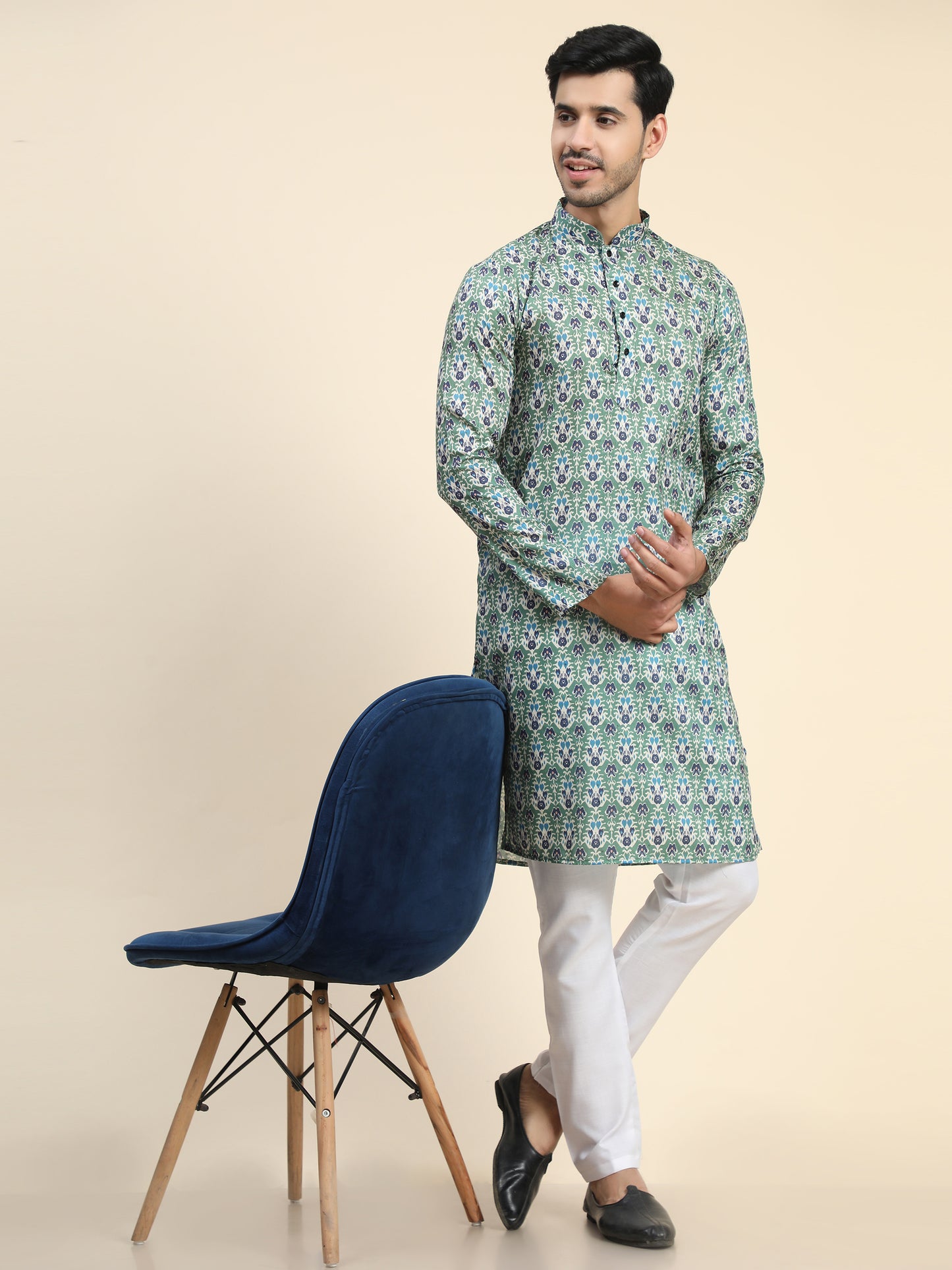 Green Digital Printed Kurta pyjama for Men