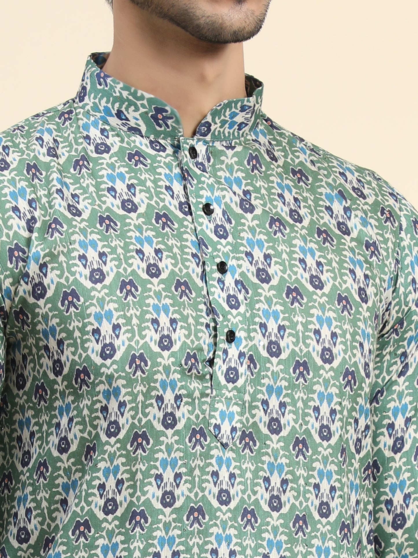 Green Digital Printed Kurta pyjama for Men