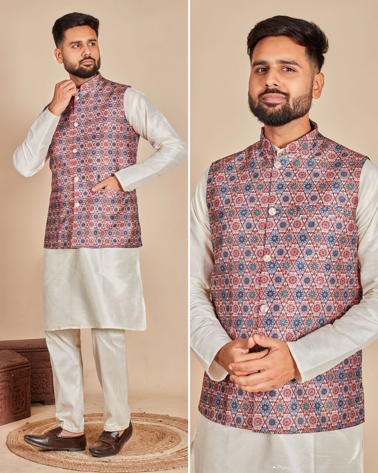 Multicolor Nehru Jacket Koti Kurta For Men