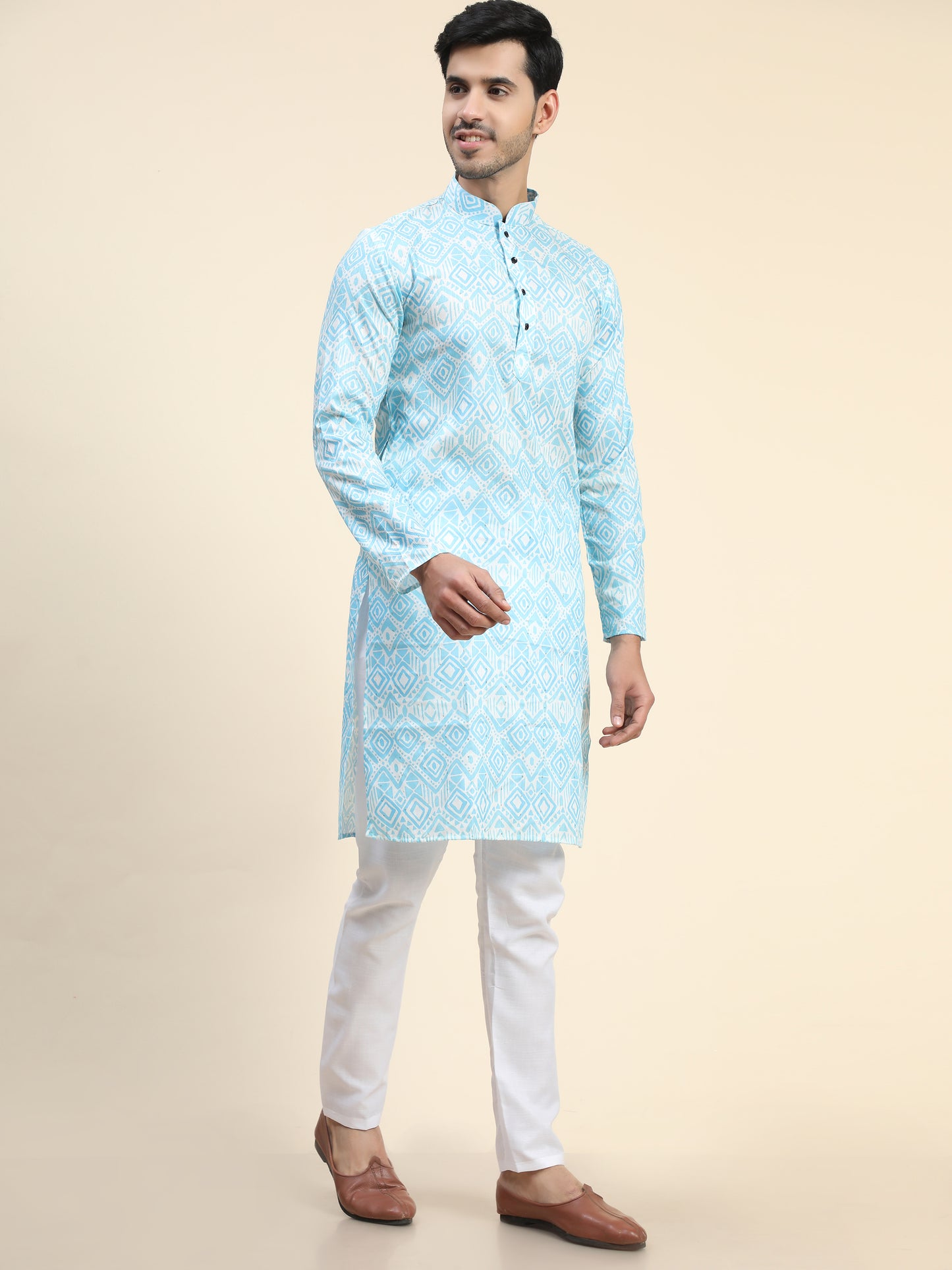 Sky blue Digital Printed Kurta Pyjama for Men