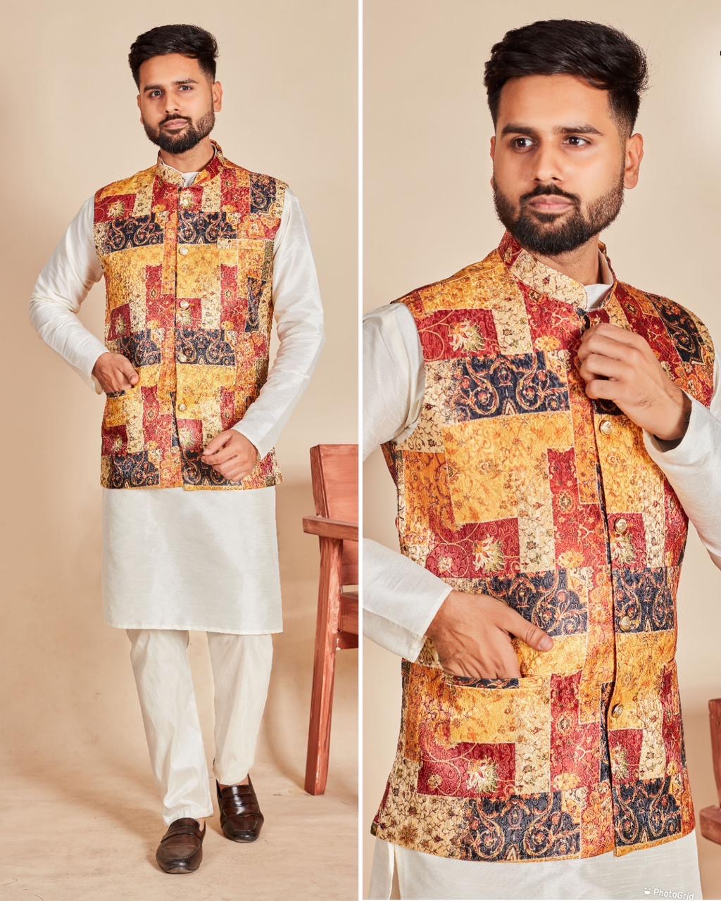 Swagat Banarasi Jequard Koti Kurta for Men