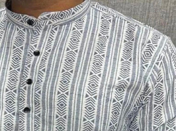 White Grey Printed Short Kurta