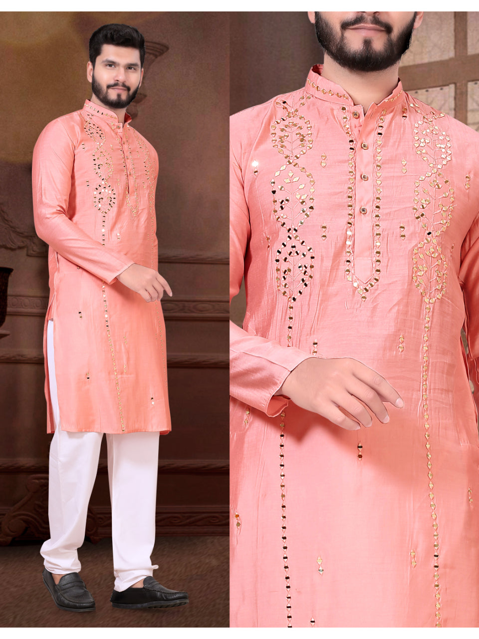 Sparkle Mirror Work Kurta Pyjama for Men