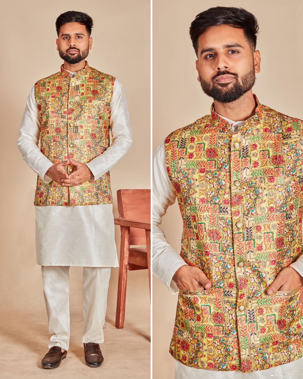Swagat Banarasi Jequard Koti Kurta for Men