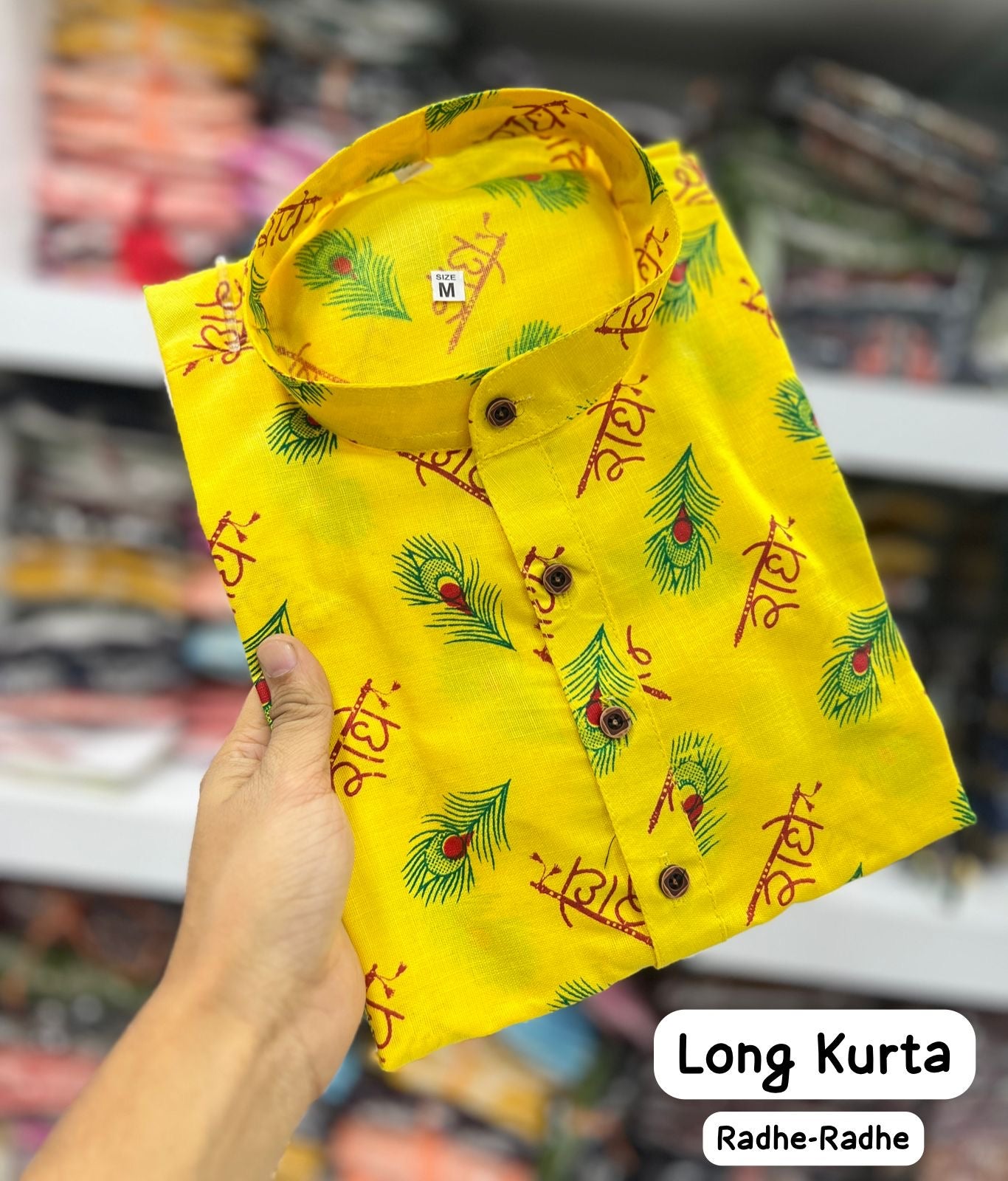 Radhe Print Yellow Kurta Pyjama For Men