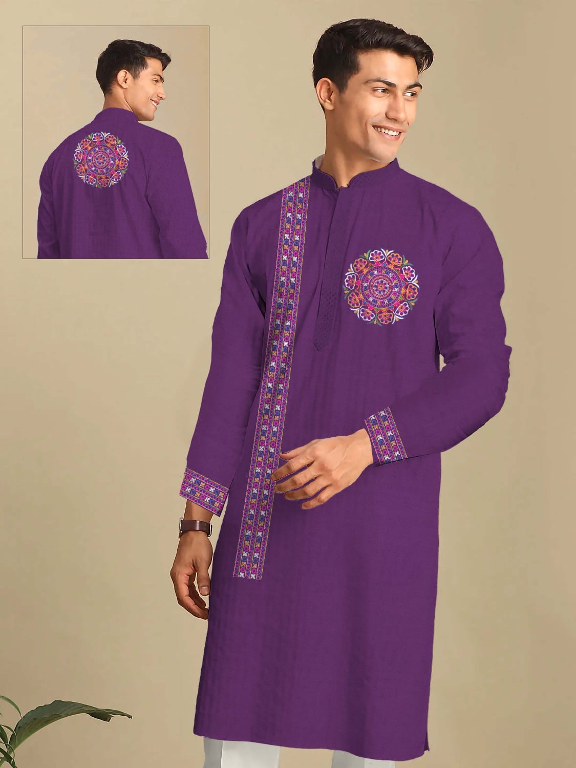 Reyon Silk Digital Print Kurta For Men