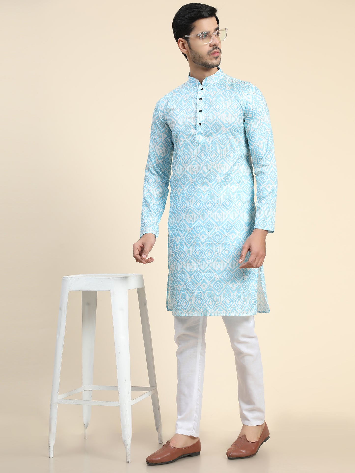 Sky blue Digital Printed Kurta Pyjama for Men