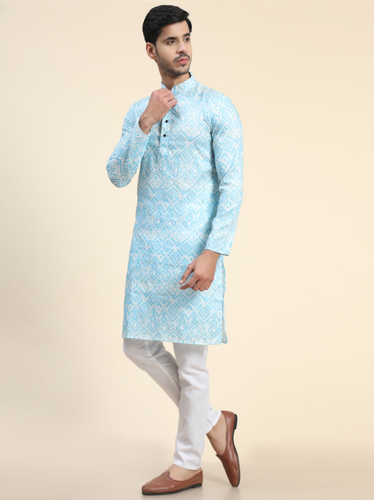 Sky blue Digital Printed Kurta Pyjama for Men