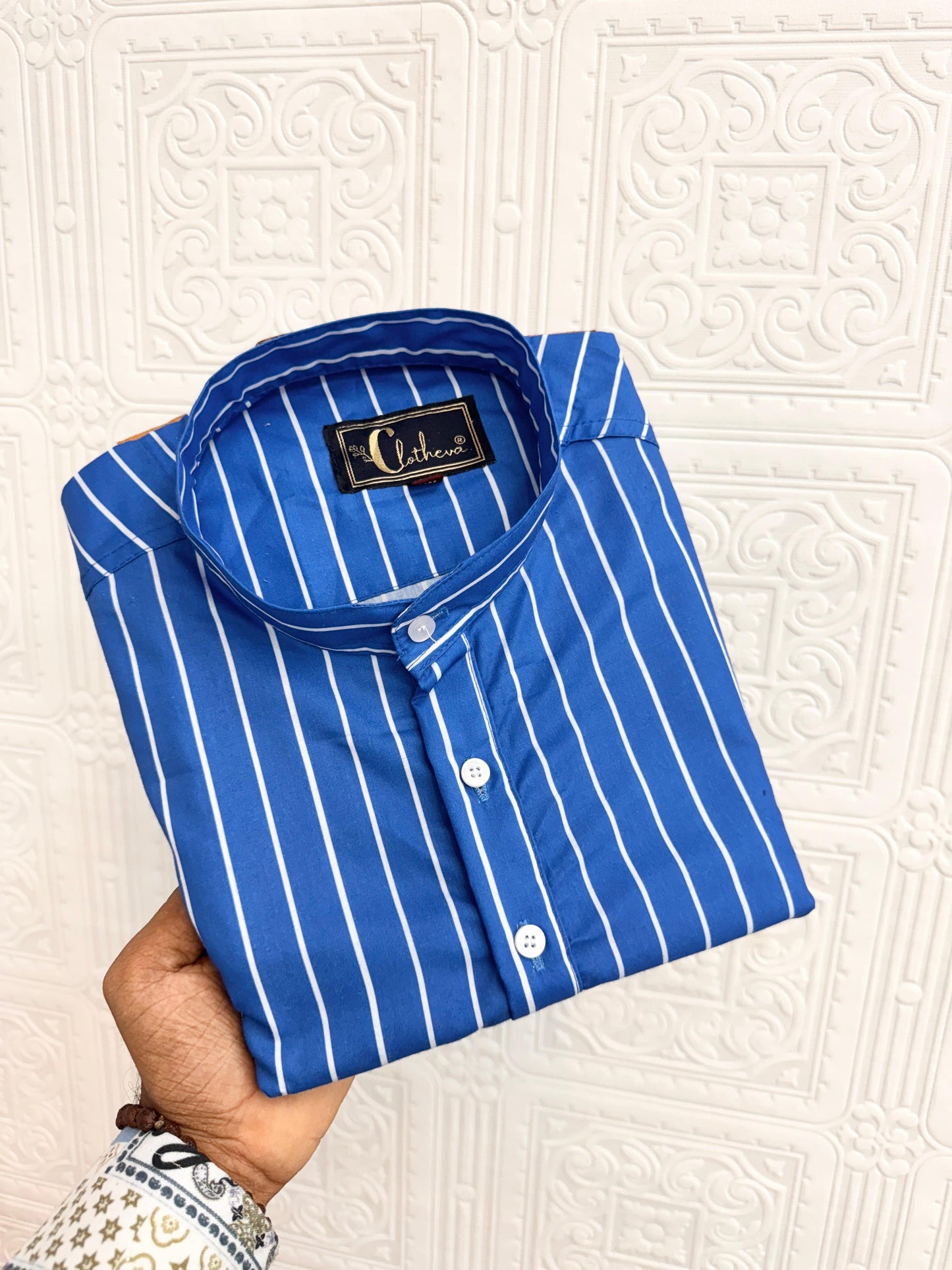 Blue Stripe Short Kurta For Men