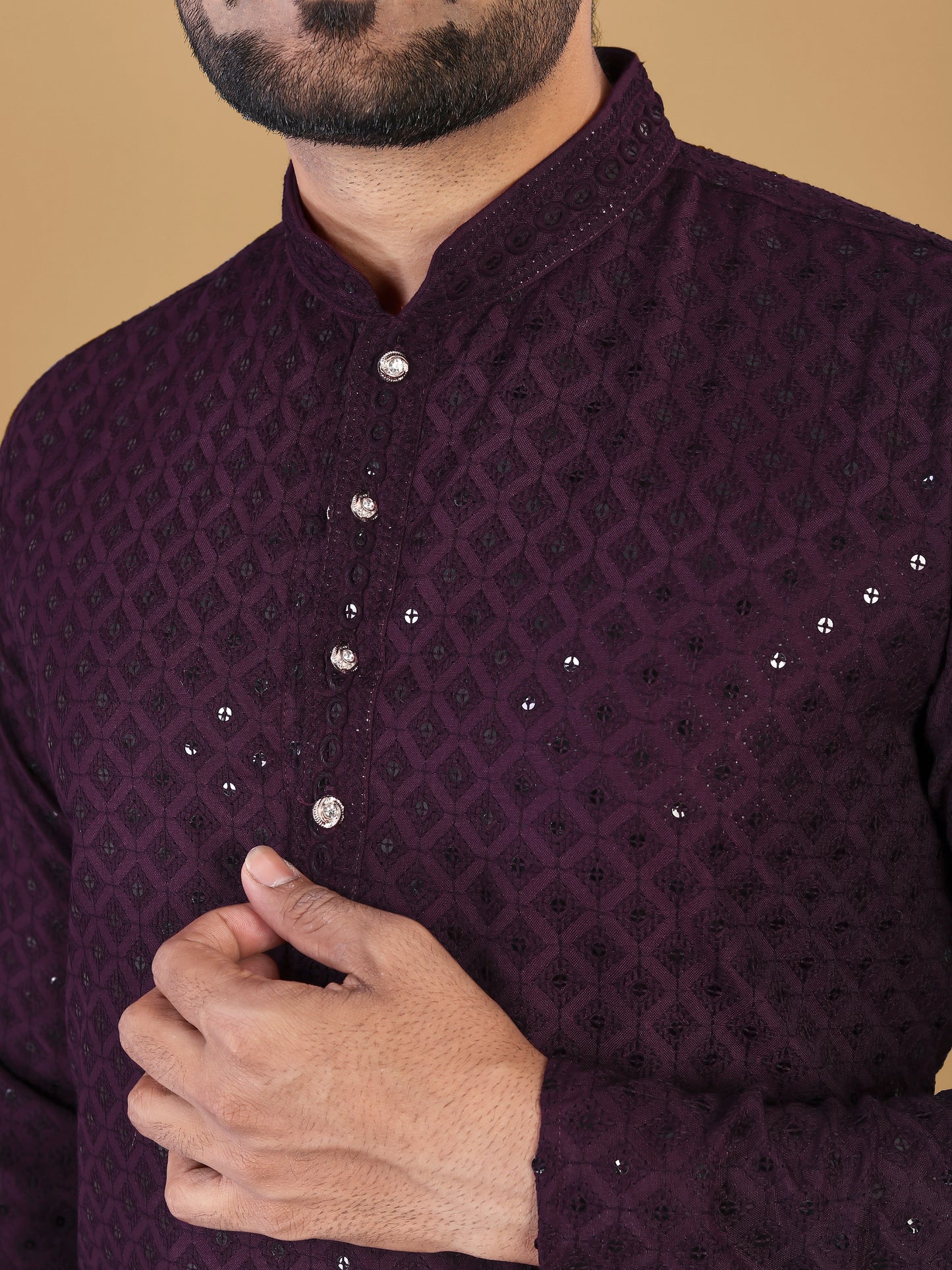 Manyawar Sequence embroidery work Kurta Pajama for men