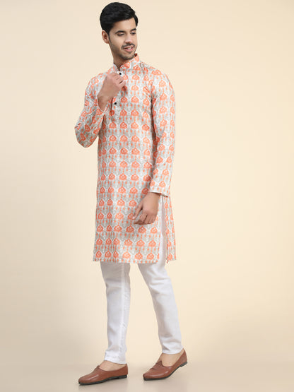 Orange peach Digital Printed Kurta pajama for Men