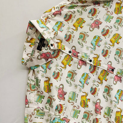 Elephant Printed Slim Fit Reyon Shirt For Men