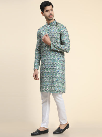 Green Digital Printed Kurta pyjama for Men