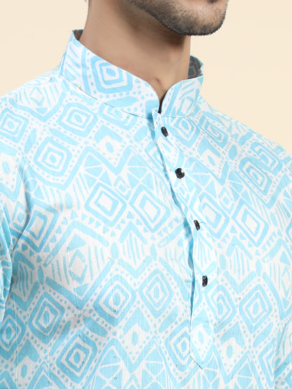 Sky blue Digital Printed Kurta Pyjama for Men