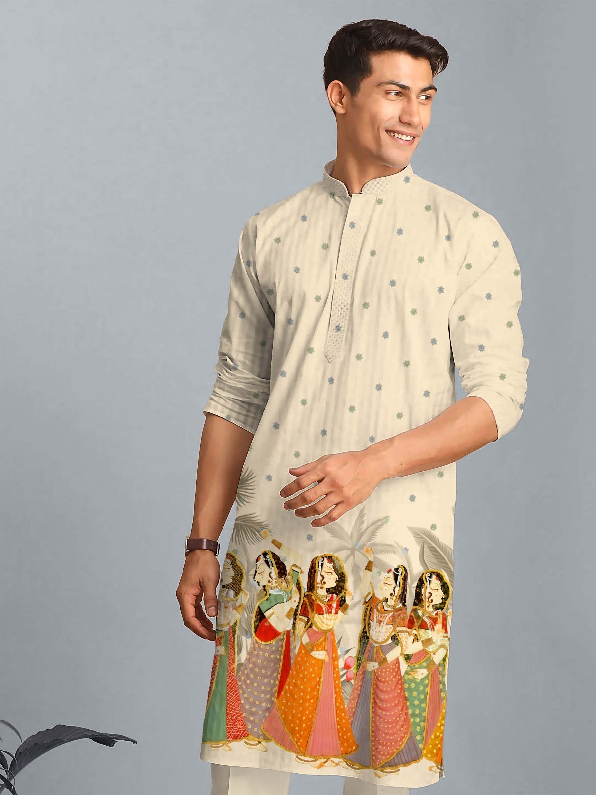 Reyon Silk Digital Print Kurta For Men