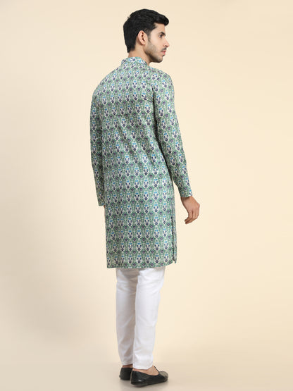 Green Digital Printed Kurta pyjama for Men