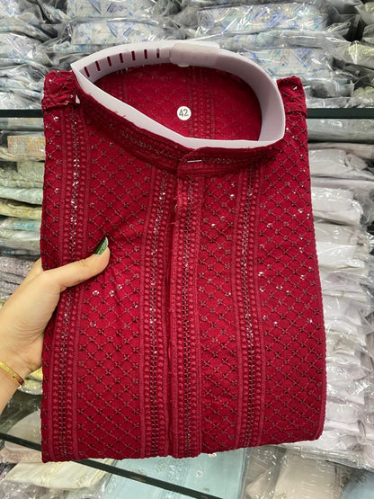 Reyon Sequence Lucknowi Work Kurta For Men
