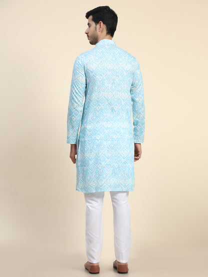 Sky blue Digital Printed Kurta Pyjama for Men