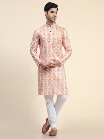 Orange peach Digital Printed Kurta pajama for Men