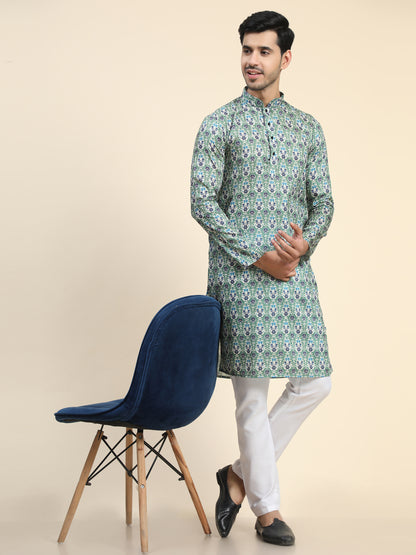 Green Digital Printed Kurta pyjama for Men