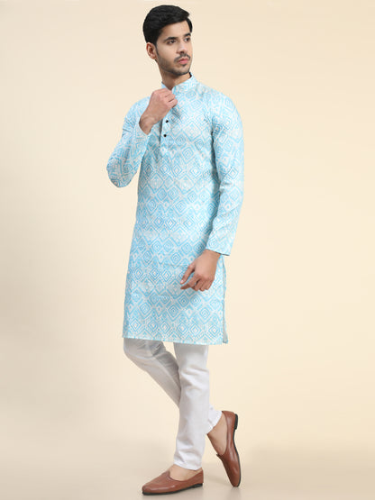 Sky blue Digital Printed Kurta Pyjama for Men